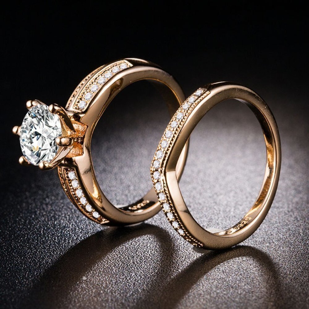 - 💥 MLNN10214K Rose Gold Plated Round Brillant  Wedding Couple Ring, MLNN1…